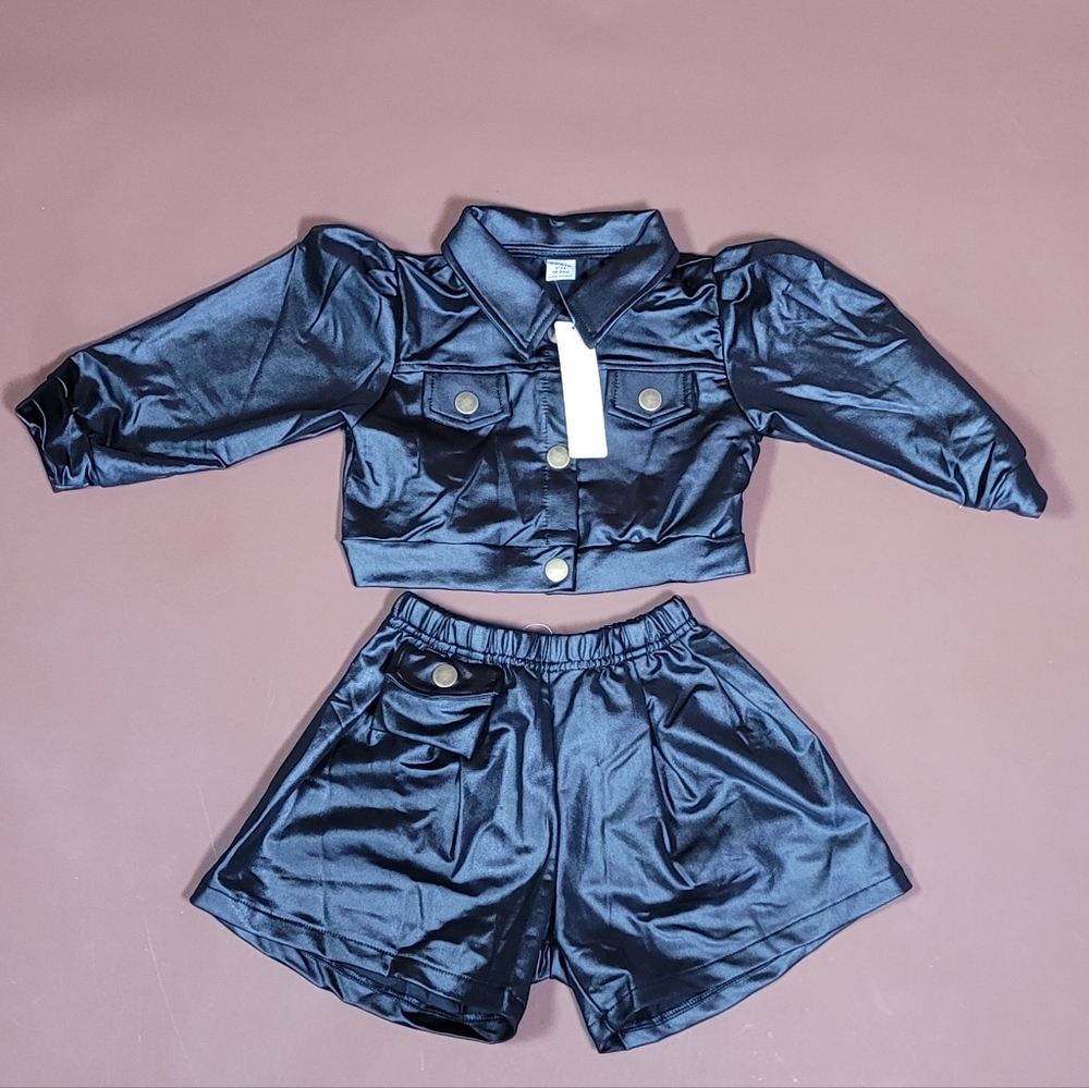 Stylish Black Satin Two-Piece Set